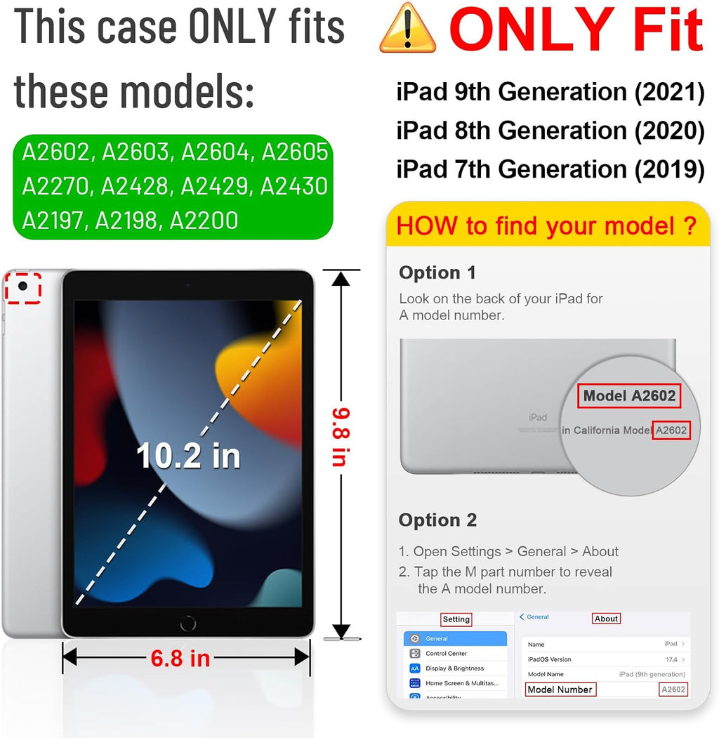 Case for Ipad 9Th / 8Th / 7Th Generation (2021/2020/2019) 10.2 Inch - [Corner Protection] Multi-Angle Viewing Stand Cover with Pocket & Pencil Holder, Auto Wake Sleep, Ocean Marble