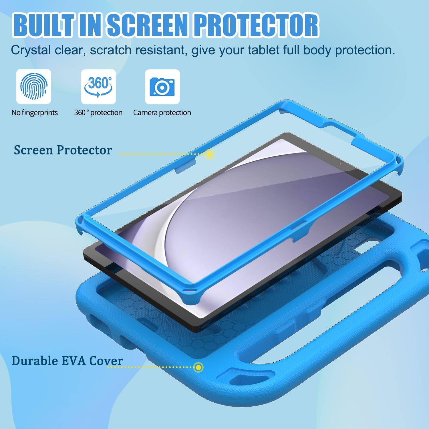 Kids Case for Samsung Galaxy Tab A7 Lite 8.7 Inch 2021(Sm-T220/T225),Tab A7 Lite Case with Built-In Screen Protector, Shockproof Handle Stand Kids Case for Samsung Galaxy Tab A7 Lite 2021 - Blue