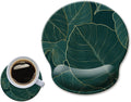 Ergonomic Mouse Pad with Wrist Support Gel Mouse Pad with Wrist Rest, Comfortable Computer Mouse Pad for Laptop, Pain Relief Mousepad with Non-Slip Rubber Base,Green Leaves